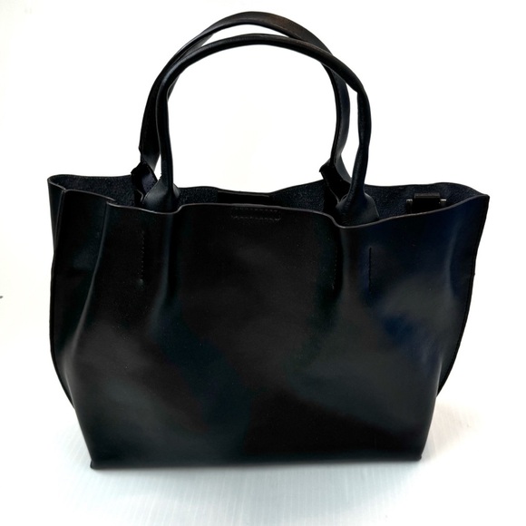Co-Lab Elegant Black Leather Tote Bag with shoulder strap - Picture 1 of 10